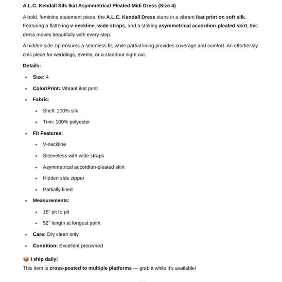 A.L.C. SZ 4 Silk Kendall Ikat Asymmetrical Pleated V-Neck Sleeveless Midi Dress - Picture 9 of 9